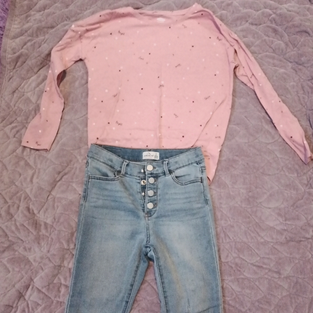Pink long sleeve Shirt and Super skinny jeans bundle